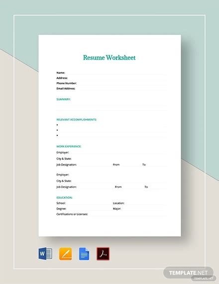 Resume Worksheet 10 Examples Format Pdf