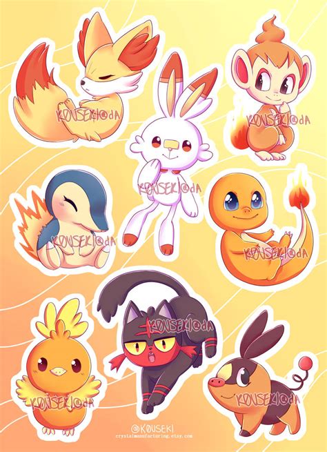 Sticker Sheet Pokemon Fire Starters By K0useki On