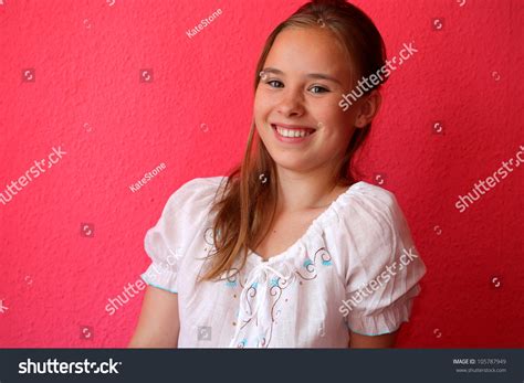Beautiful Blondhaired 13years Old Girl Portrait Stock Photo 105787949
