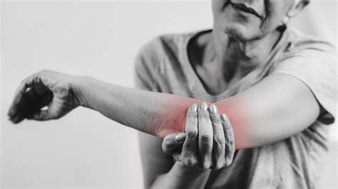 Senior Woman With Painful Elbow Stock Image Image Of Black Elbow