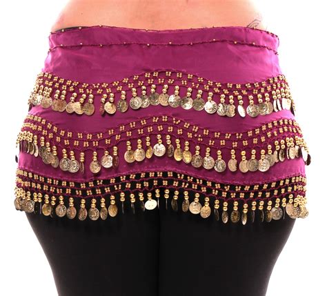 Plus Size Fuchsia Chiffon 1x 4x Belly Dance Hip Scarf With Gold Coins