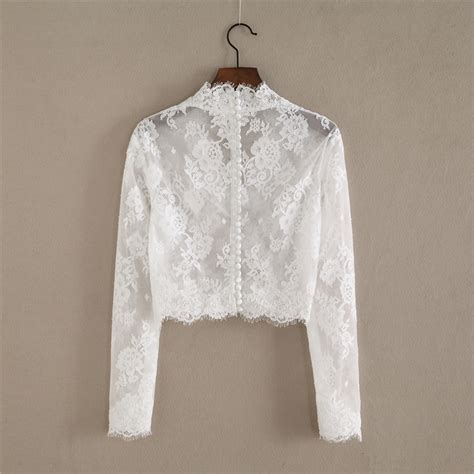White Long Sleeve V Neck Lace Shirt Wedding Bridesmaid Lace Shirt