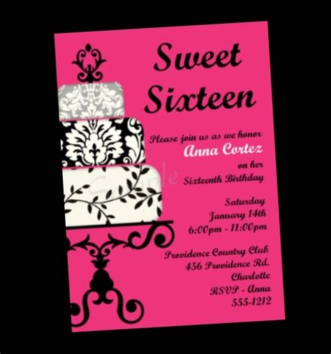 Dinywageman Printable Sweet 16 Birthday Invitations