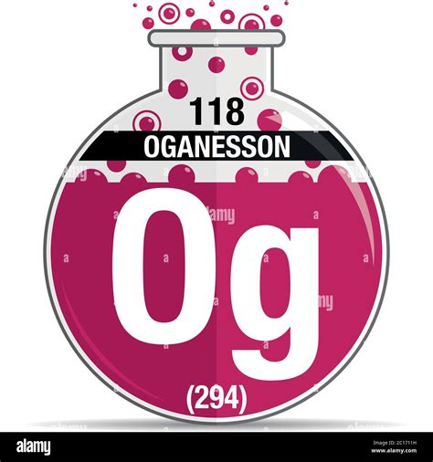 Oganesson Symbol On Chemical Round Flask Element Number 118 Of The