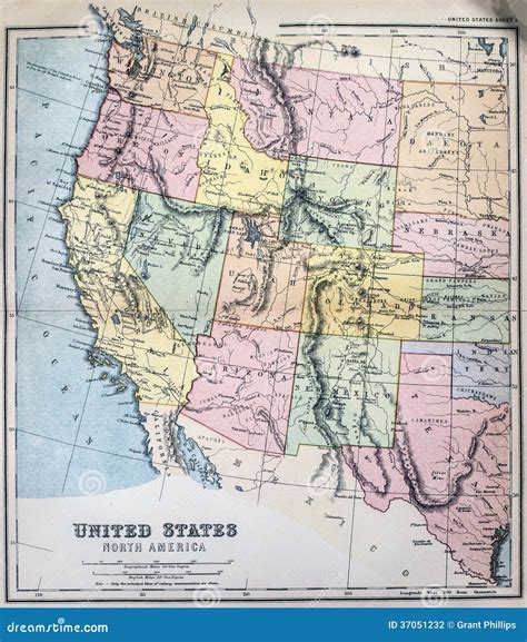 Antique Map Of Western States Of Usa Stock Photo Image Of Century