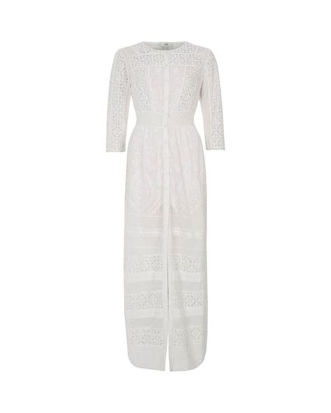 River Island White Lace Panel Embroidered Maxi Shirt Dress Lyst Uk