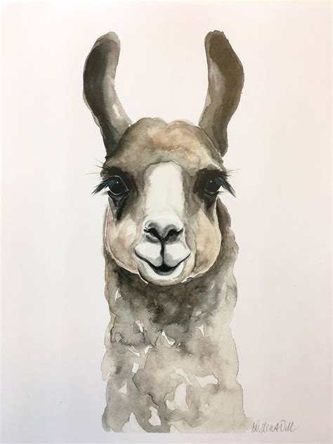 Brown Llama Watercolor Print Etsy Animal Paintings Animal Drawings