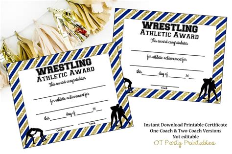 Instant Download Wrestling Award Wrestling Certificate Printable