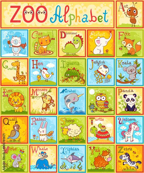 Fototapete Vector Alphabet With Animals The Complete Childrens English