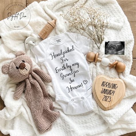 Handpicked By Grandma In Heaven Baby Announcement Editable Pregnancy