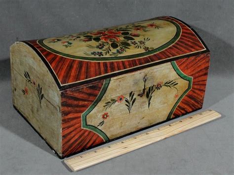 Old original japaned vintage wooden chest of drawers isolated. Small 19thC Antique Pennsylvania Folk Art Painted Dome Top ...