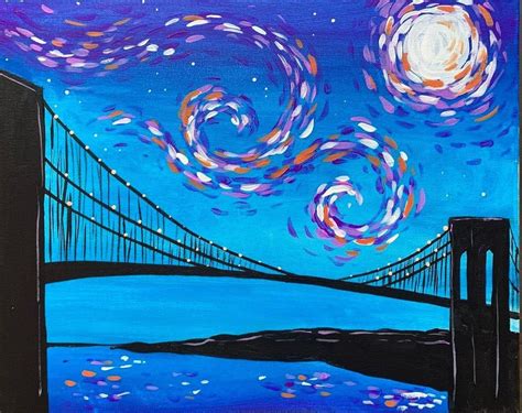 Starry Brooklyn Bridge In 2021 Wine And Paint Night Canvas Painting