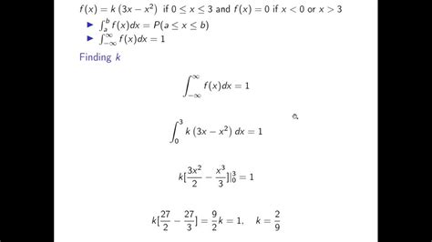 solved let f x k 3x x 2 if 0 ≤x ≤3 and f x 0 if x 3 a for what value of k is f a