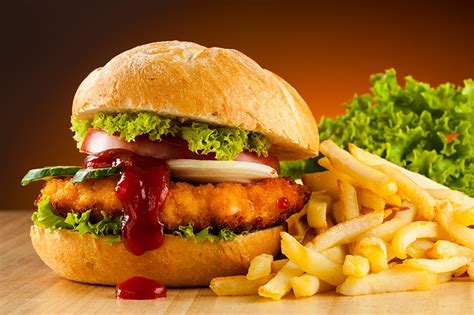 Papeis De Parede Hambúrguer Fast Food Batata Frita Ketchup Alimentos