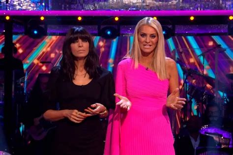 bbc strictly come dancing viewers distracted by tess daly and claudia winkleman moments into