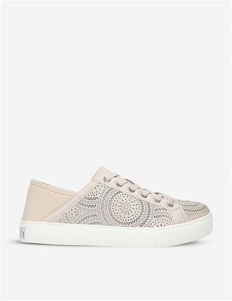 Aldo Stephanie Stamped Print Faux Leather Lace Up Trainers Leather