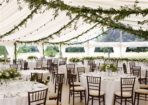 internal wedding marquee with foliage hanging from the ceiling and strings of festoon ligh