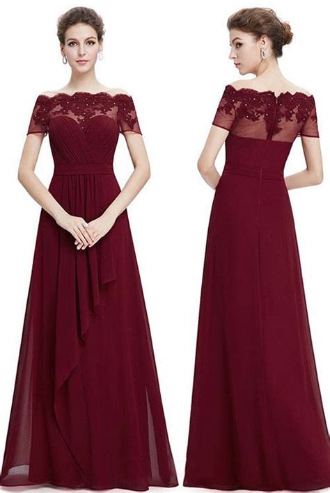 We have the perfect looks to outfit the whole bridal party Chiffon Burgundy Long Bridesmaid Dress with Lace Appliques ...