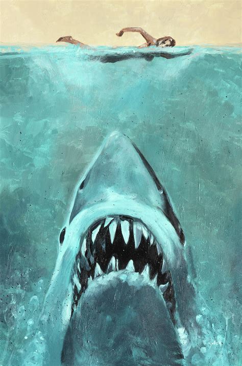 Jaws Poster Art Tribute By Sv Bell Painting By Sv Bell Pixels