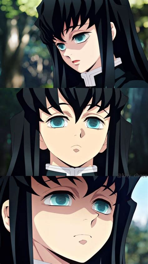 Two Anime Characters With Black Hair And Blue Eyes One Is Staring At