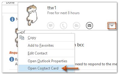 Outlook doesn't display any message when the export process is complete but the import and export progress box goes away. How to pin a contact card in Taskbar in Outlook?