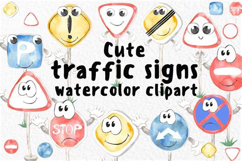 Cute Traffic Signs Watercolor Set Watercolor Cute Watercolor Set