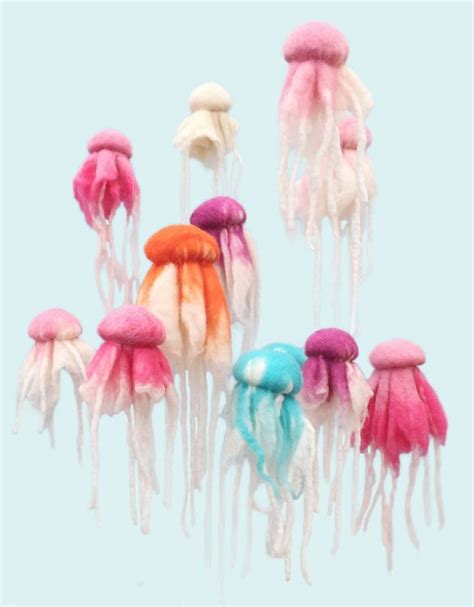 Cute Colourful Hanging Jellyfish Wet Felted And Needle Felted Hangs