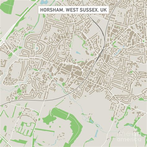 Horsham West Sussex Uk City Street Map Digital Art By Frank Ramspott
