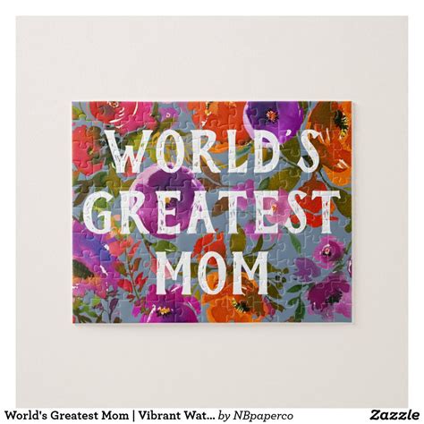 Worlds Greatest Mom Vibrant Watercolor Flowers Jigsaw Puzzle