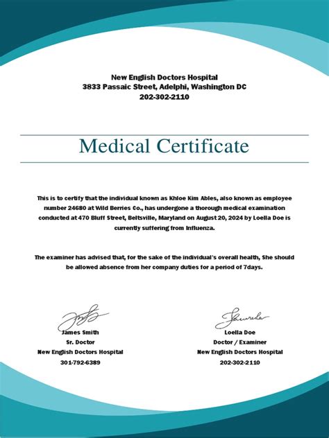 Sample Medical Certificate From Doctor