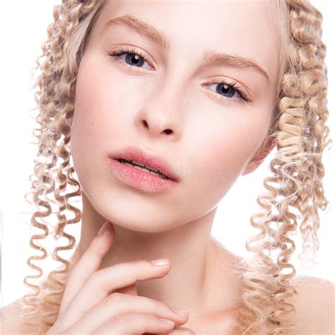 Portrait Of A Beautiful Woman With Curly Blonde Stock Photo Image Of