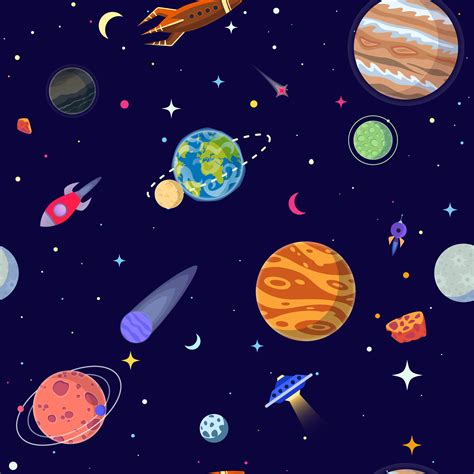 Seamless Pattern Of Planets In Open Space Vector Illustration Cartoon