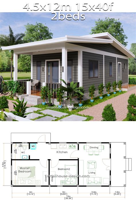 15x40 Small House Design 2 Bedrooms Shed Roof Small House Design