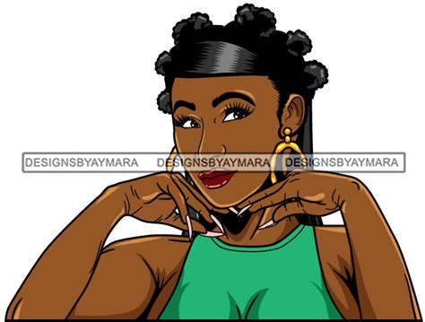 afro girl babe hoop earrings cute long nails bantu knots hair style sv designsbyaymara