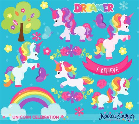 20for20 Rainbow Unicorn Clipart And Vectors For Personal And Etsy Uk