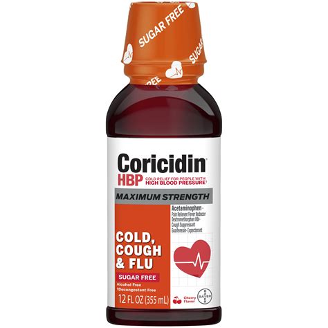 Coricidin Hbp Cold Cough And Flu Medicine Sugar Free Day Liquid Cherry