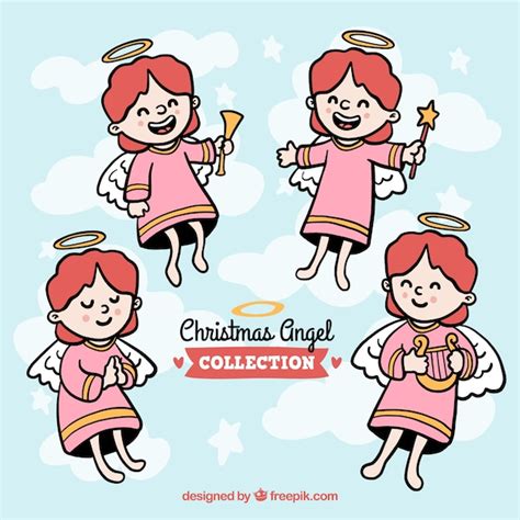 free vector pack of beautiful hand drawn christmas angels