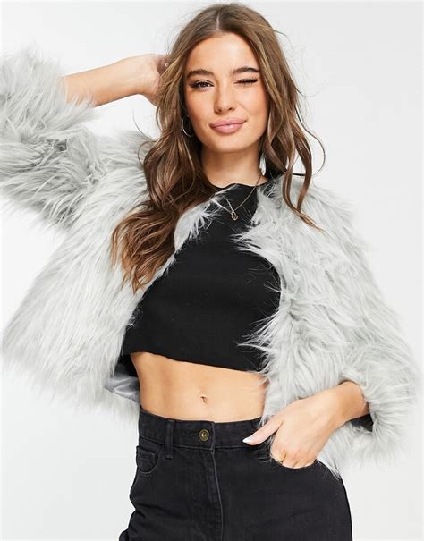 urban revivo faux fur jacket in grey shopstyle