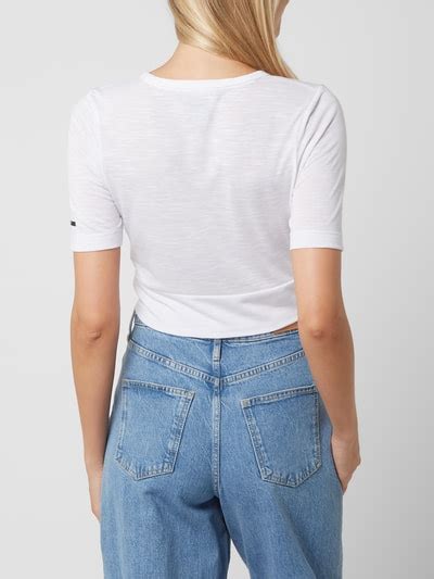 DKNY JEANS Cropped T Shirt Mit Knotendetail Weiss Online Kaufen