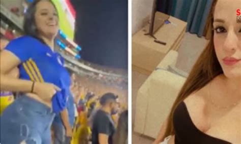 A Female Soccer Fan Flashes Her Boobs In The Stadium In Front Of Crowd