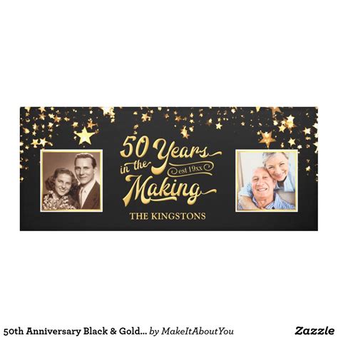 50th Anniversary Black And Gold Then And Now Photos Banner 50th Wedding