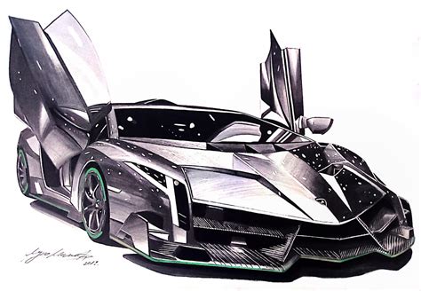 Lamborghini Veneno Drawing By Carartbylukamilic On Deviantart