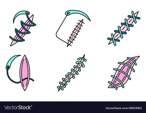 Medical Suture Icons Set Color Royalty Free Vector Image