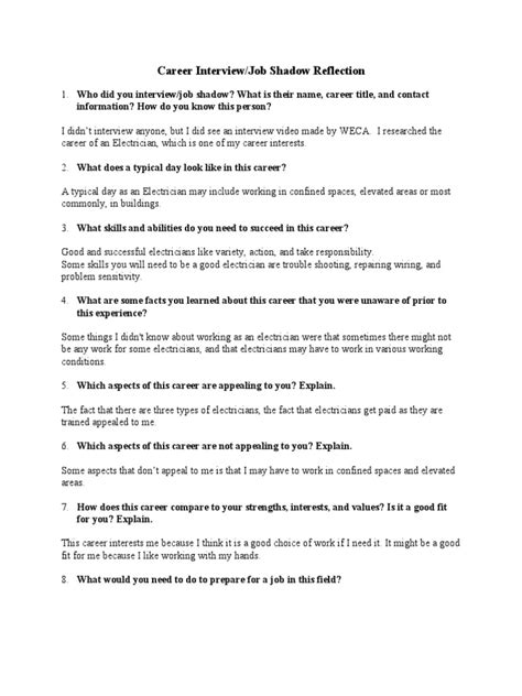 Ready Lesson 3 Career Interview Job Shadow Reflection Pdf