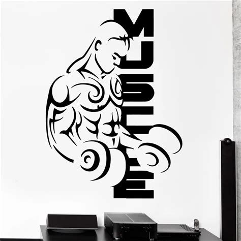 Wall Sticker Sport Muscle Bodybuilding Dumbell Barbell Vinyl Decal In