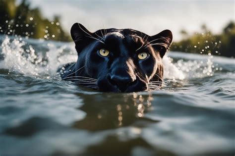 Premium Ai Image Closeup Shot Of Panther Swimming Over The Surface Of