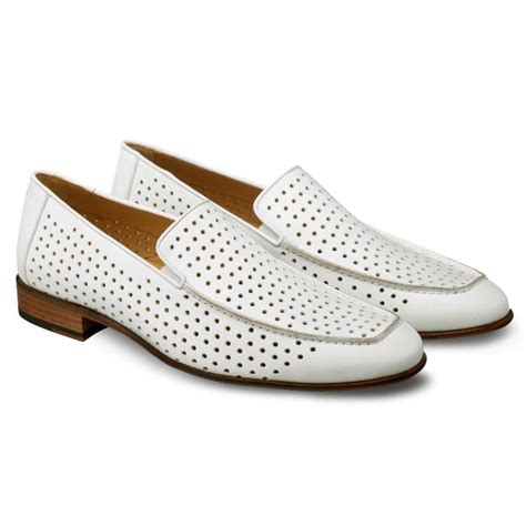 Mezlan Astori White Genuine Calfskin Perforated Moc Toe Loafers 8889