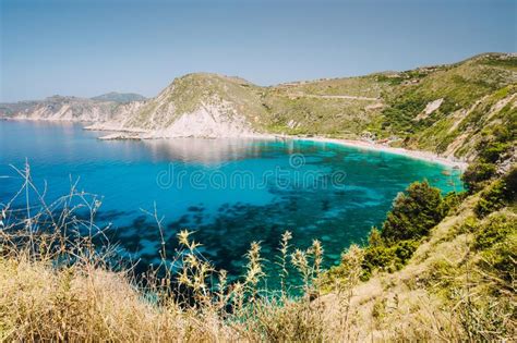 Myrtos Beach View With Azure Blue Sea Water In The Lagoon Favorite
