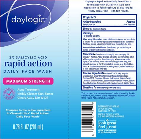 Rapid Action Daily Face Wash Daylogic Rite Aid Fda Package Insert