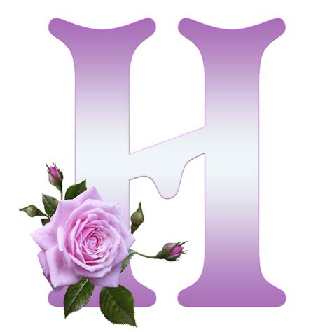 The Letter H Is Decorated With Pink Roses And Green Leaves On Its Side